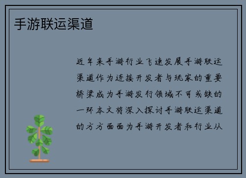 手游联运渠道